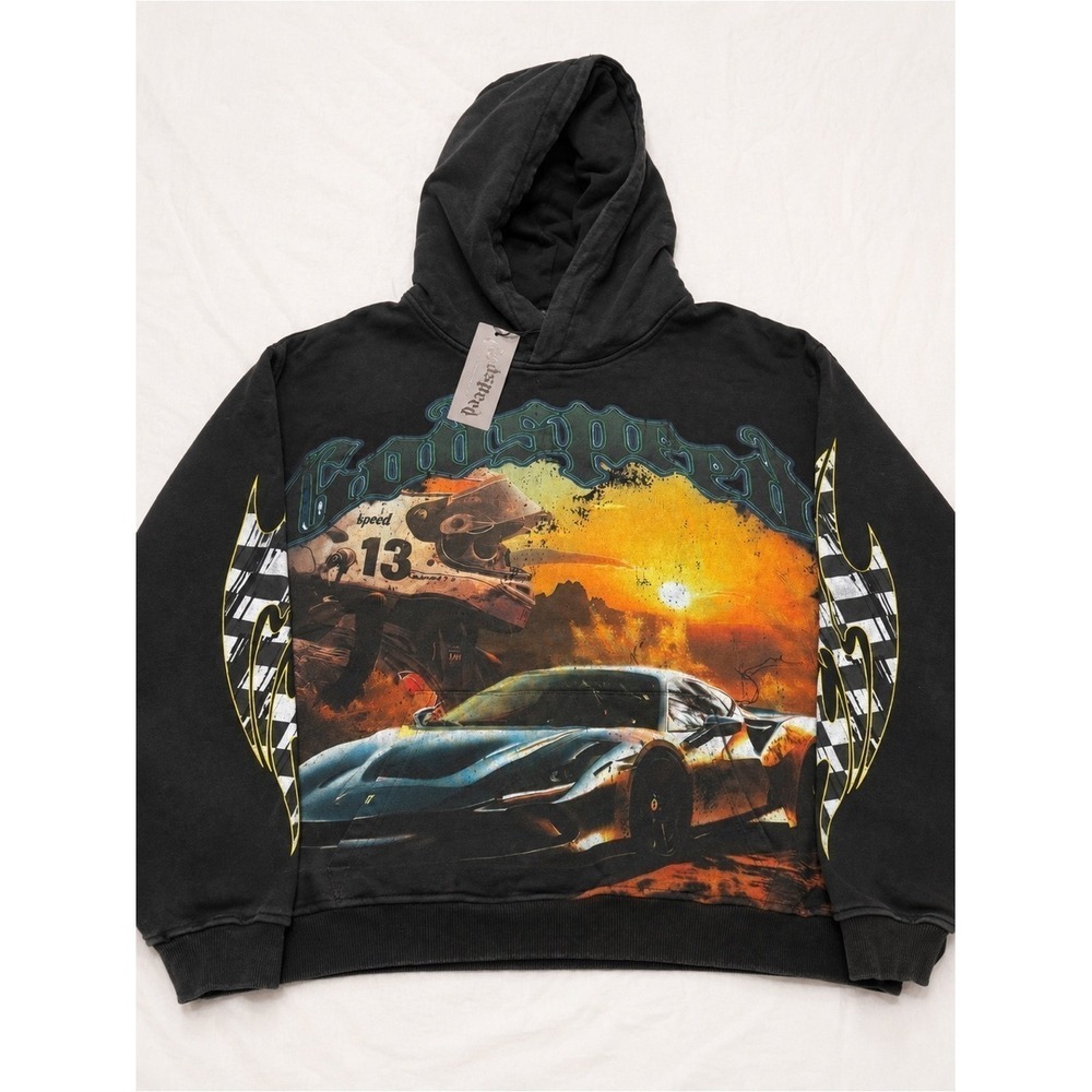 Godspeed Racing Hoodie Ferrari Graphic Oversized Washed Black Size XL NWT